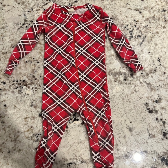 Monica & Andy Other - *GENTLY WORN* Monica & Andy Red Tartan Holiday Plaid Zip-Up Onesie